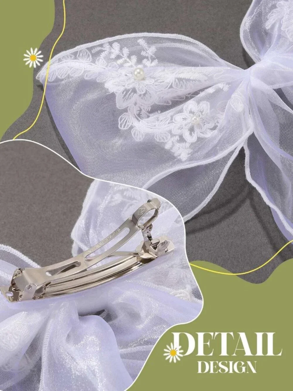 Elegant Bridal Hair Bow Clip - Lace Floral Wedding Accessory for Women